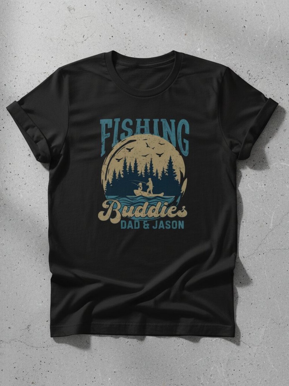 Fishing Buddies Dad & Kid Vintage Graphic Tee | Father's Day Gift